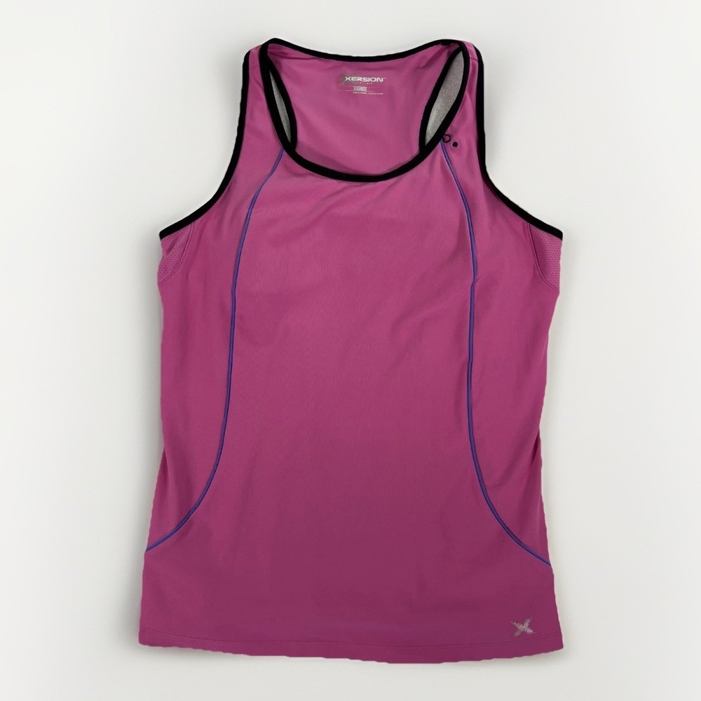 Xersion Performance Wear Athletic Tank Top Womens Large Pink Black Mesh Detail